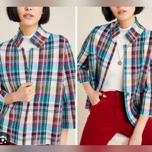 Anthropologie Multicolor Plaid Button Down Jacket